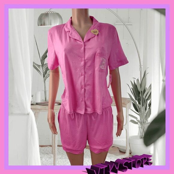 NWT Logo Luxe: {Juicy Couture} Pink Shirt & Boxers Pajama Set, Large NWT - Picture 1 of 4
